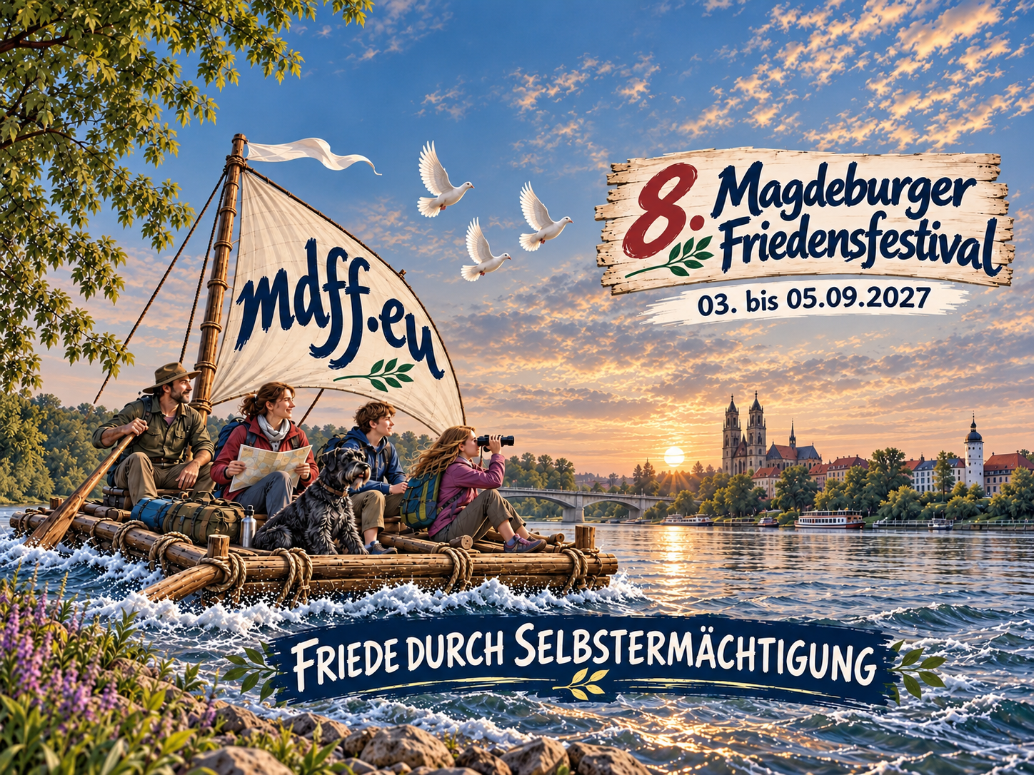 8. Magdeburger Friedensfestival, 3. bis 5. September 2027 – Querformat: Friede durch Selbstermächtigung